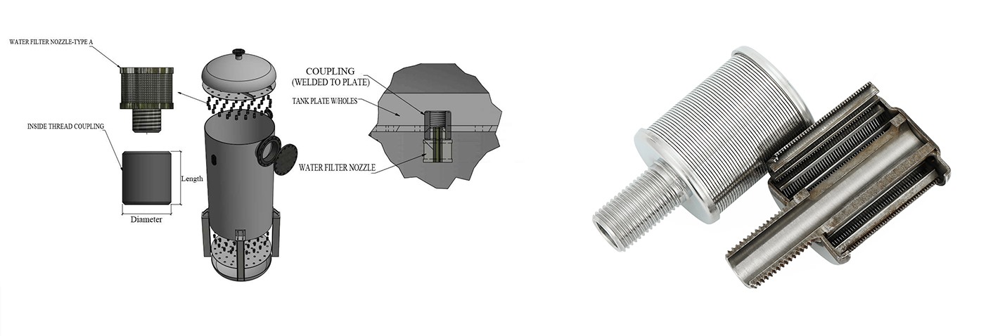 ion exchange filter nozzle, ion exchange vessel nozzle, desalination nozzle filter used in vessel internals